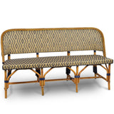 Banquette en Rotin Bistrot Français Lyon (Sofa), 3 Places - Petits Diamants - Doré/Bleu Marine