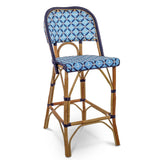 Chaise de Bar en Rotin Bistrot Français Valence - Croix - Bleu Ciel/Bleu Marine/Blanc