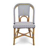 Chaise de Bistrot Française en Rotin de Lyon - Petits Carrés - Blanc/Bleu Marine - Multi-Tissé - Blanc/Bleu Marine