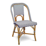 Chaise de Bistrot Française en Rotin de Lyon - Petits Carrés - Blanc/Bleu Marine - Multi-Tissé - Blanc/Bleu Marine