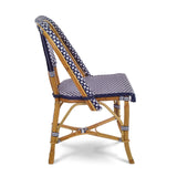 Chaise de Bistrot Française en Rotin Lyon - Petits Carrés - Bleu Marine/Blanc - Multi-Tissé - Bleu Marine/Blanc