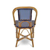 Chaise de Bistrot Française en Rotin Lyon - Petits Carrés - Bleu Marine/Blanc