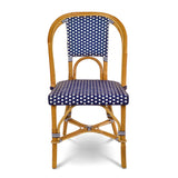 Chaise de Bistrot Française en Rotin Lyon - Petits Carrés - Bleu Marine/Blanc