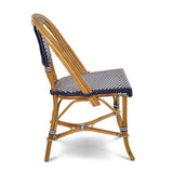 Chaise de Bistrot Française en Rotin Lyon - Petits Carrés - Bleu Marine/Blanc