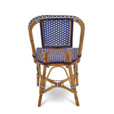 Chaise de Bistrot Française en Rotin Lyon - Petits Carrés - Bleu Marine/Blanc - Multi-Tissé - Bleu Marine/Blanc