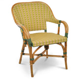 Cannes French Bistro Rattan Armchair - Vertical Pattern - Green/Yellow/Gold