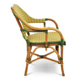 Cannes French Bistro Rattan Armchair - Vertical Pattern - Green/Yellow/Gold