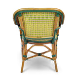 Cannes French Bistro Rattan Armchair - Vertical Pattern - Green/Yellow/Gold