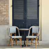 Chaise de Bistrot Française en Rotin de Lyon - Petits Carrés - Blanc/Bleu Marine - Multi-Tissé - Blanc/Bleu Marine